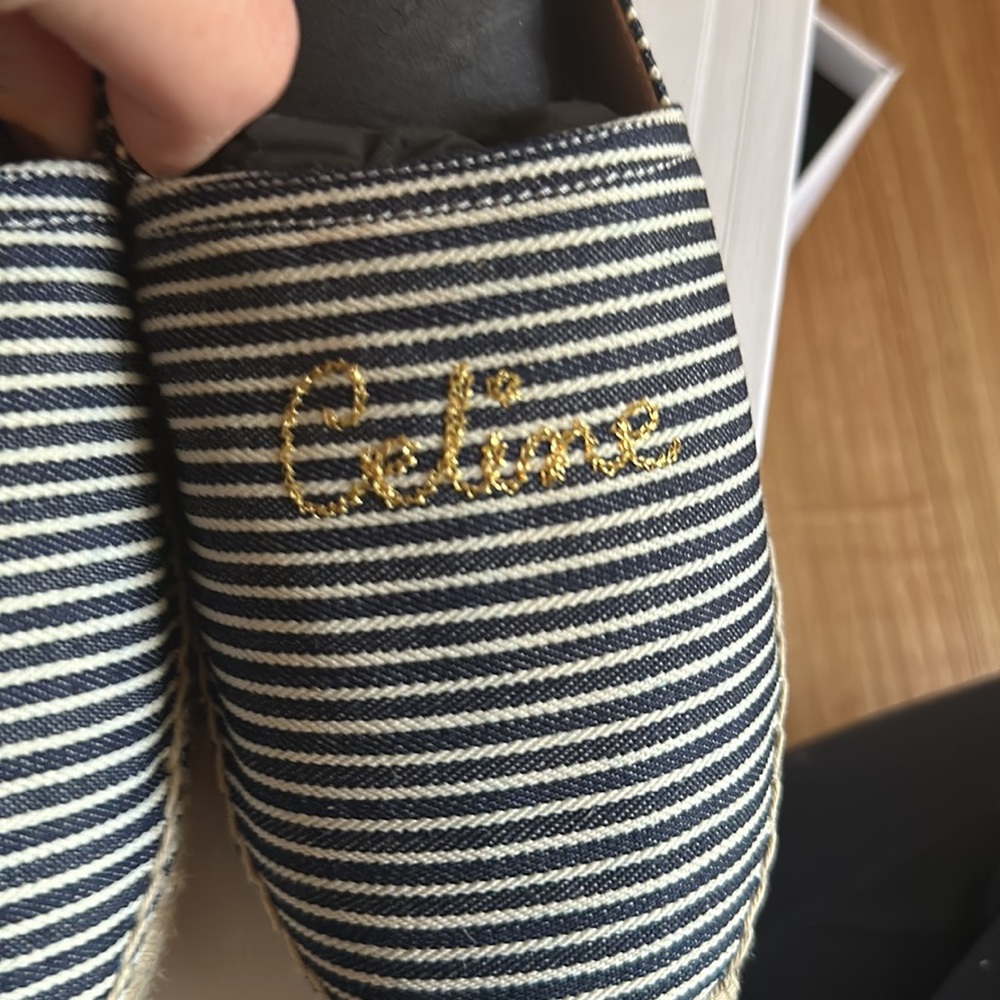 celine espadrille 40 stripped navy white gold cute summer vacation - Picture 7 of 7